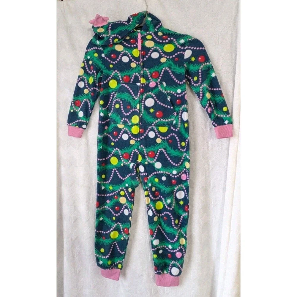 Youth Girl's Cat & Jack Hooded Christmas Pajamas - Size XS (4-5)